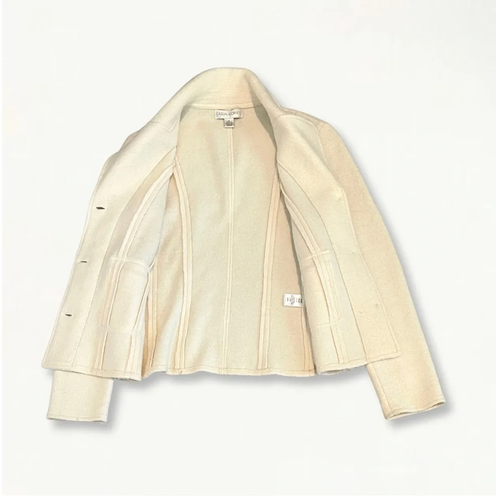Vintage Casual Corner Neutral Cream Textured 100% Wool Staple Jacket Blazer - Picture 9 of 13